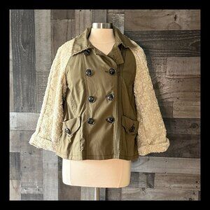 Anthropologie Hei Hei olive green military jacket small festival boho sequins